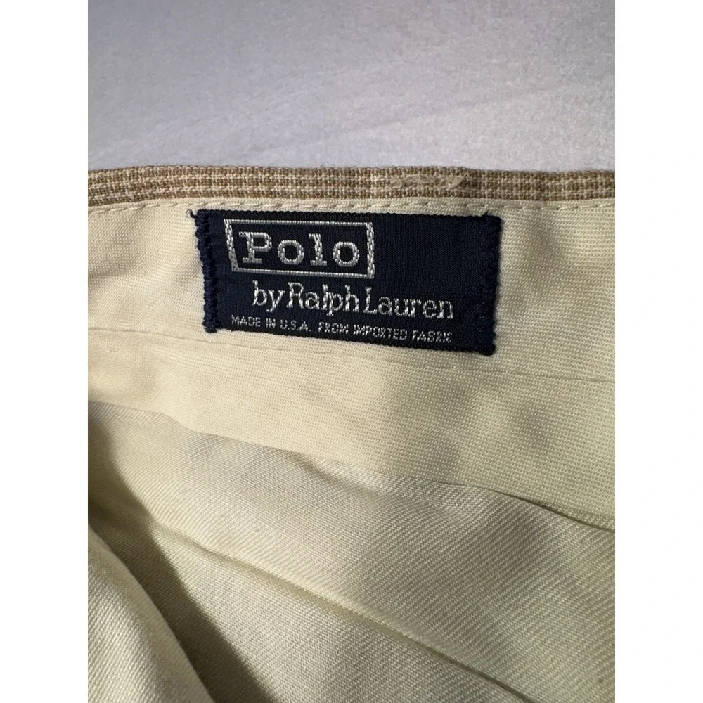 Polo Ralph Lauren Mens Houndstooth Pleated Shorts Tan Side Cinch Made in USA